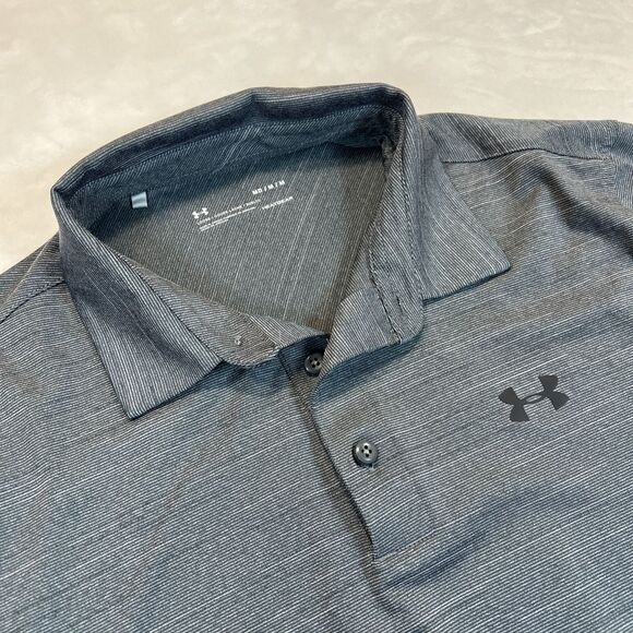 VERY‎ NICE MENS UNDER ARMOUR SHORT SLEEVE Gray Heatgear POLO SHIRT SIZE Medium - Picture 1 of 9